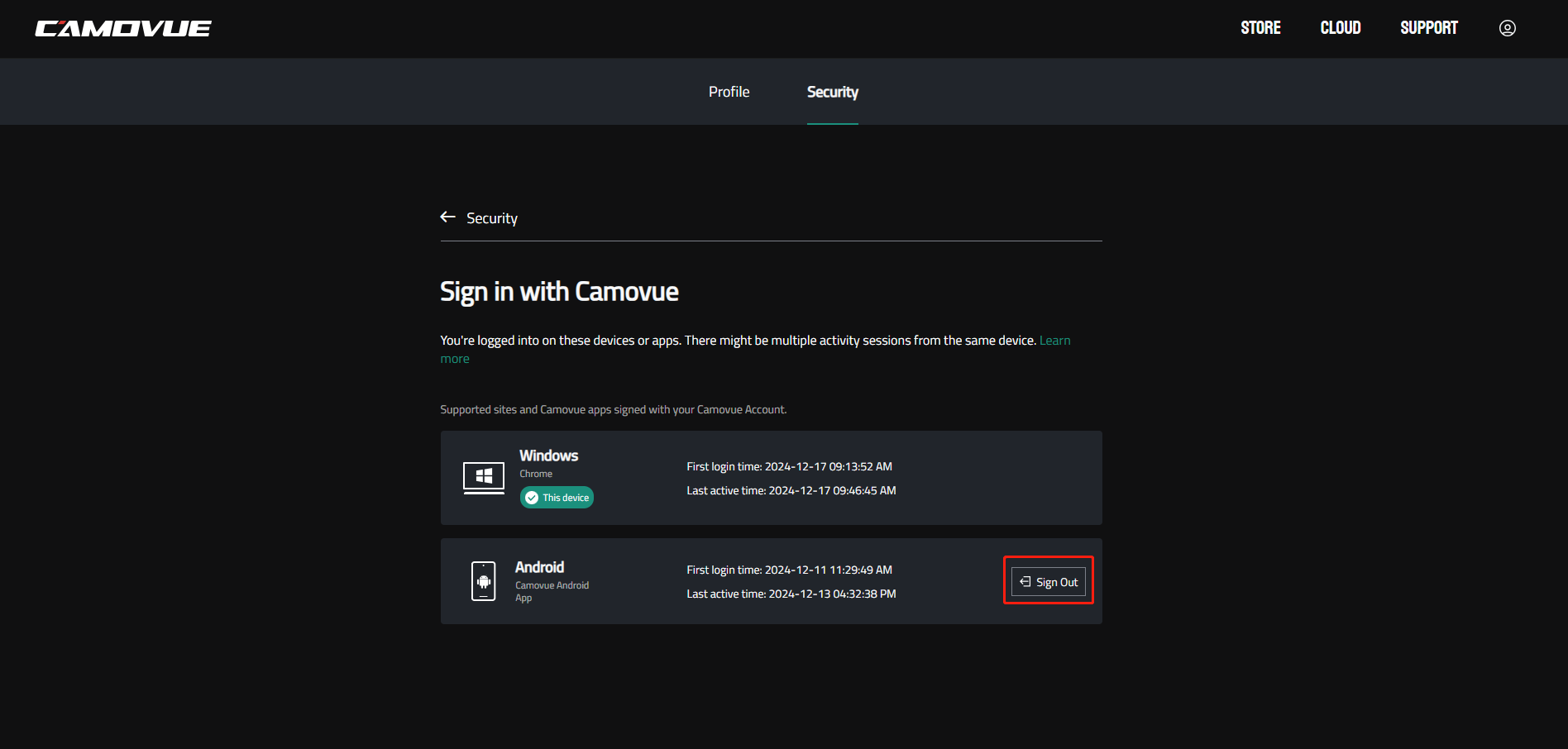 sign out device