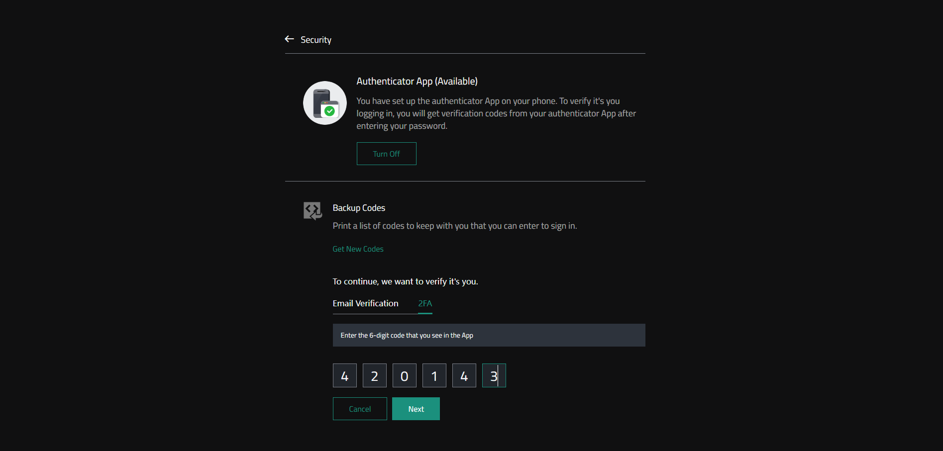 backup code verify