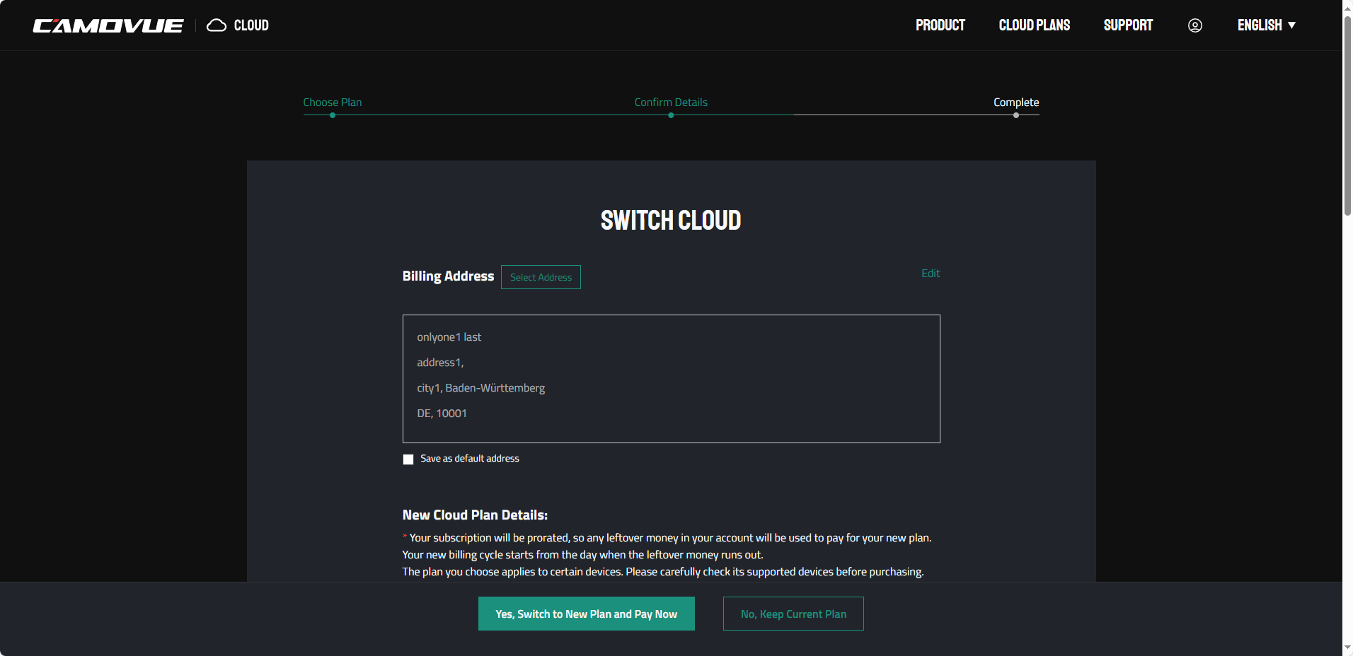 switch cloud billing address confirm