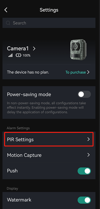 PIR settings
