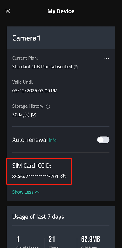 camovue sim card iccid